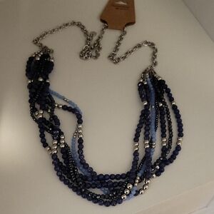 Talbots 7 strand Chic Blue beads and Silver tone Multi-Strand statement Necklace